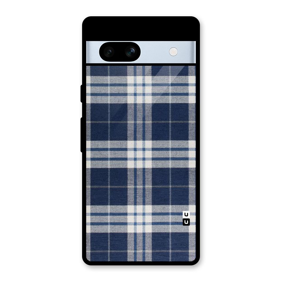 Blue White Check Glass Back Case for Google Pixel 7a