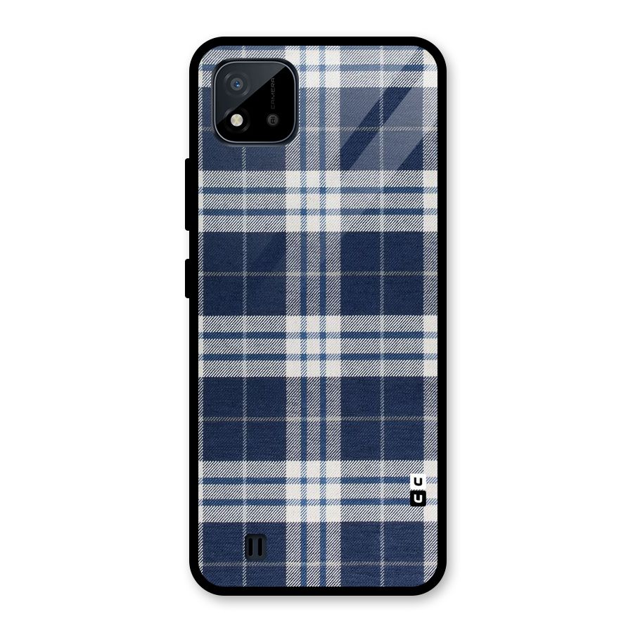 Blue White Check Glass Back Case for Realme C11 2021