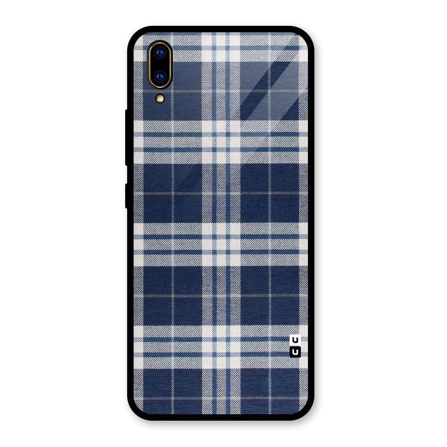 Blue White Check Glass Back Case for Vivo V11 Pro