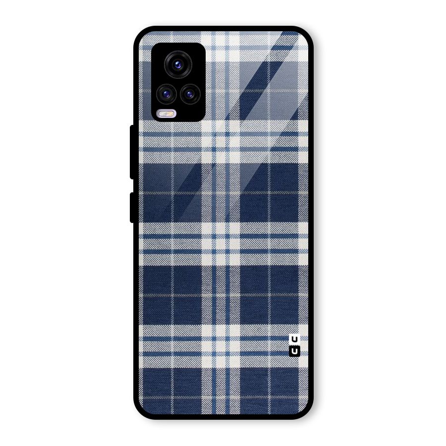 Blue White Check Glass Back Case for Vivo V20 2021