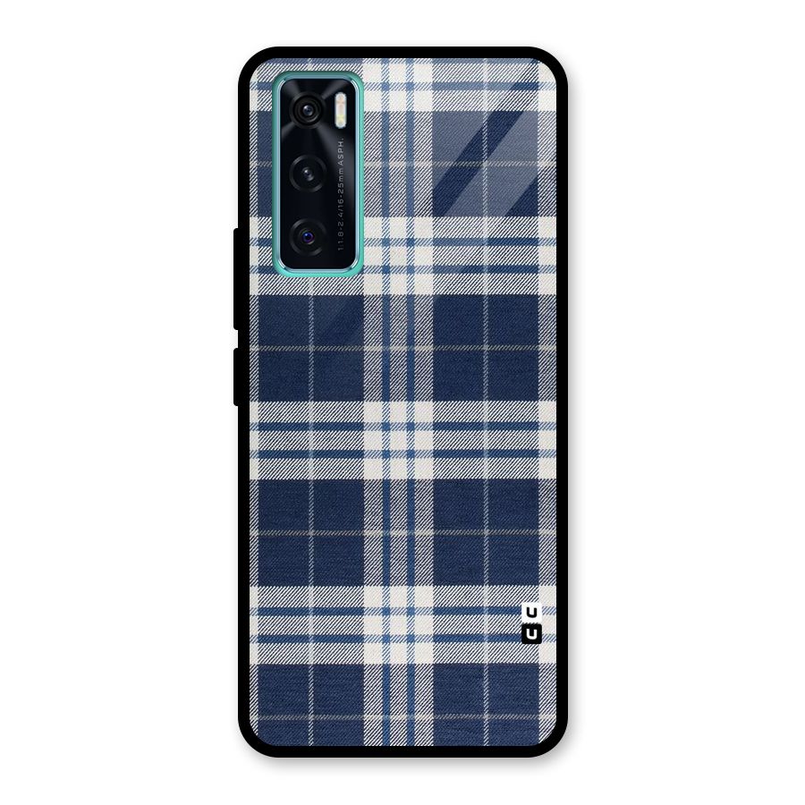 Blue White Check Glass Back Case for Vivo V20 SE