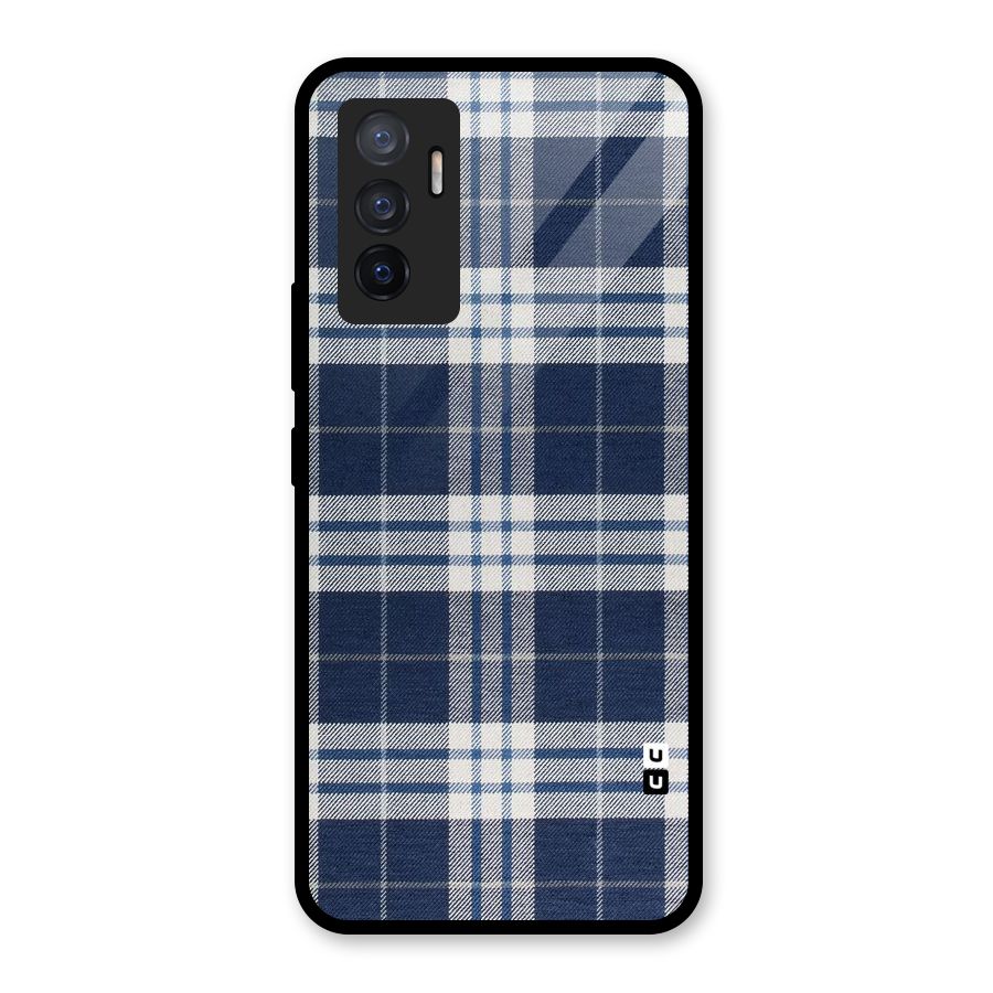 Blue White Check Glass Back Case for Vivo V23e