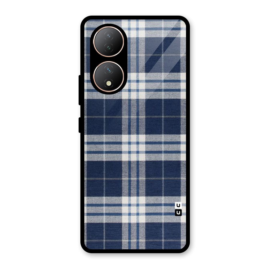 Blue White Check Glass Back Case for Vivo Y100A