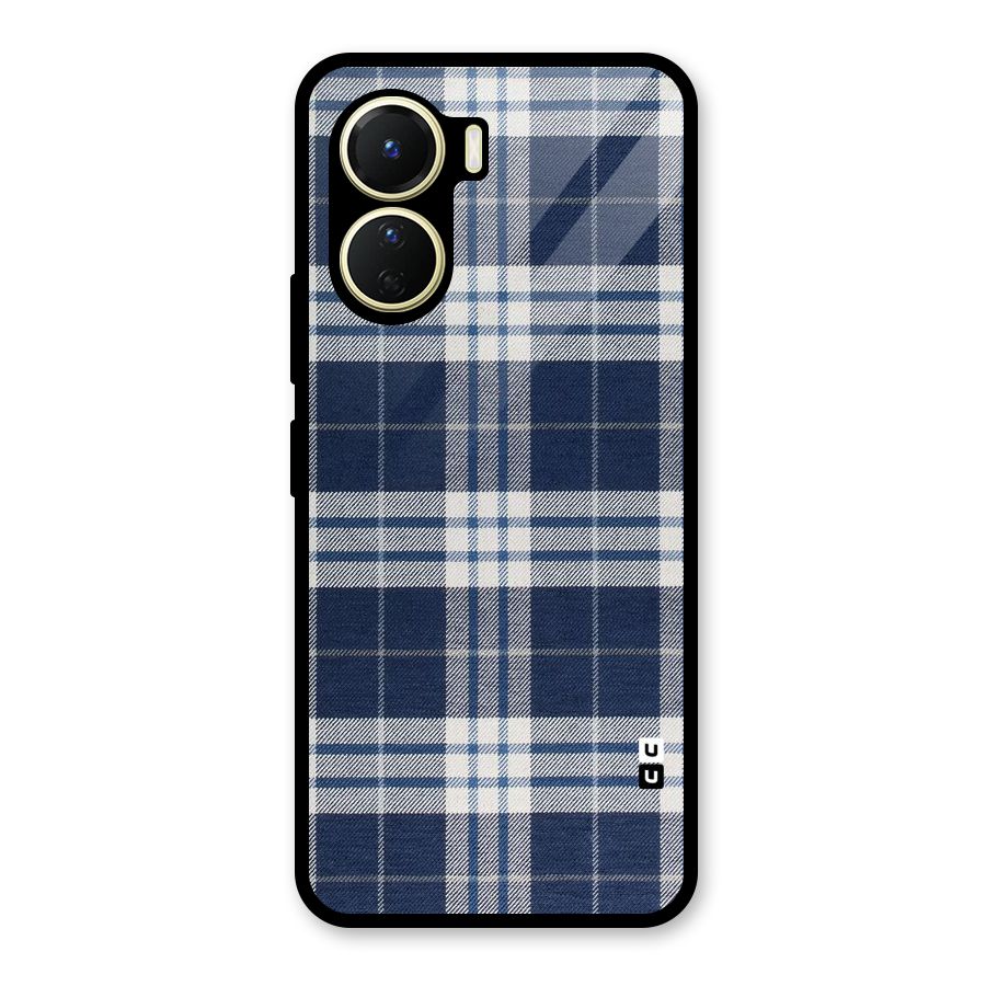Blue White Check Glass Back Case for Vivo Y56