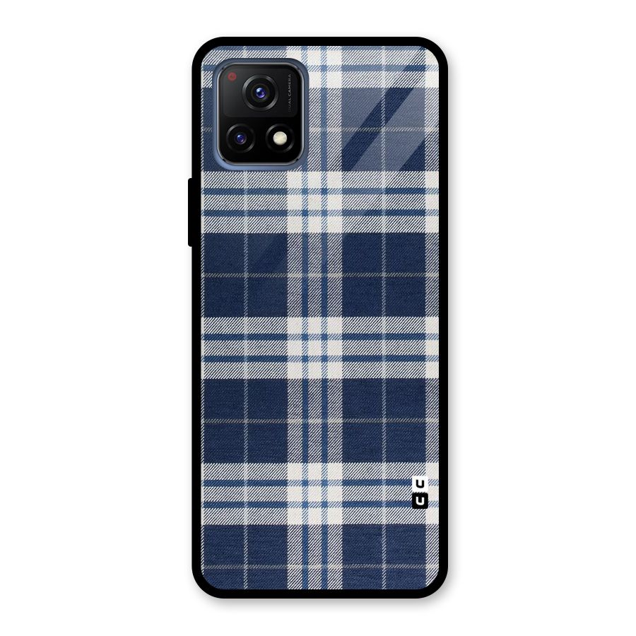 Blue White Check Glass Back Case for Vivo Y72 5G