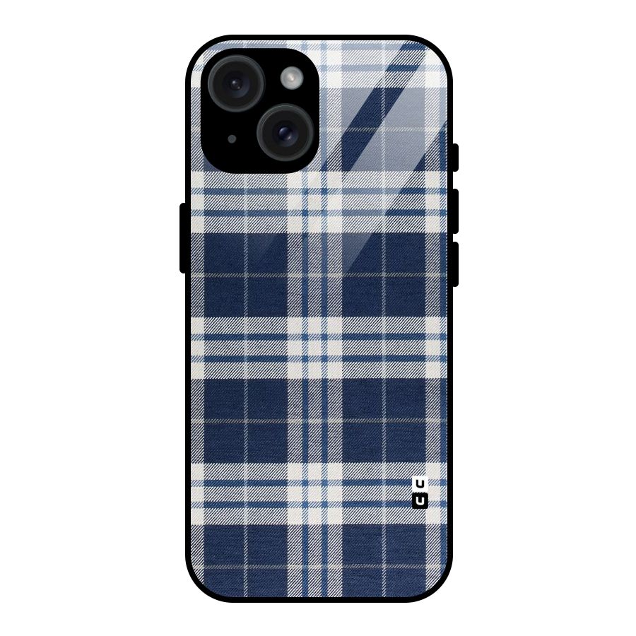Blue White Check Glass Back Case for iPhone 15