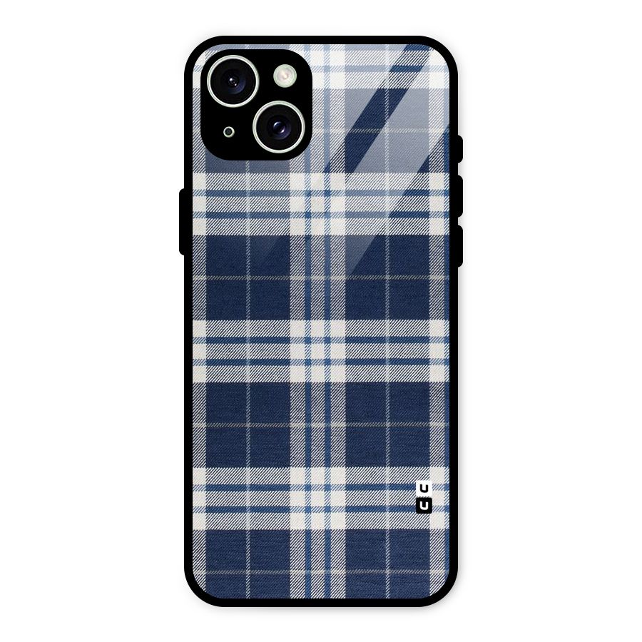 Blue White Check Glass Back Case for iPhone 15 Plus