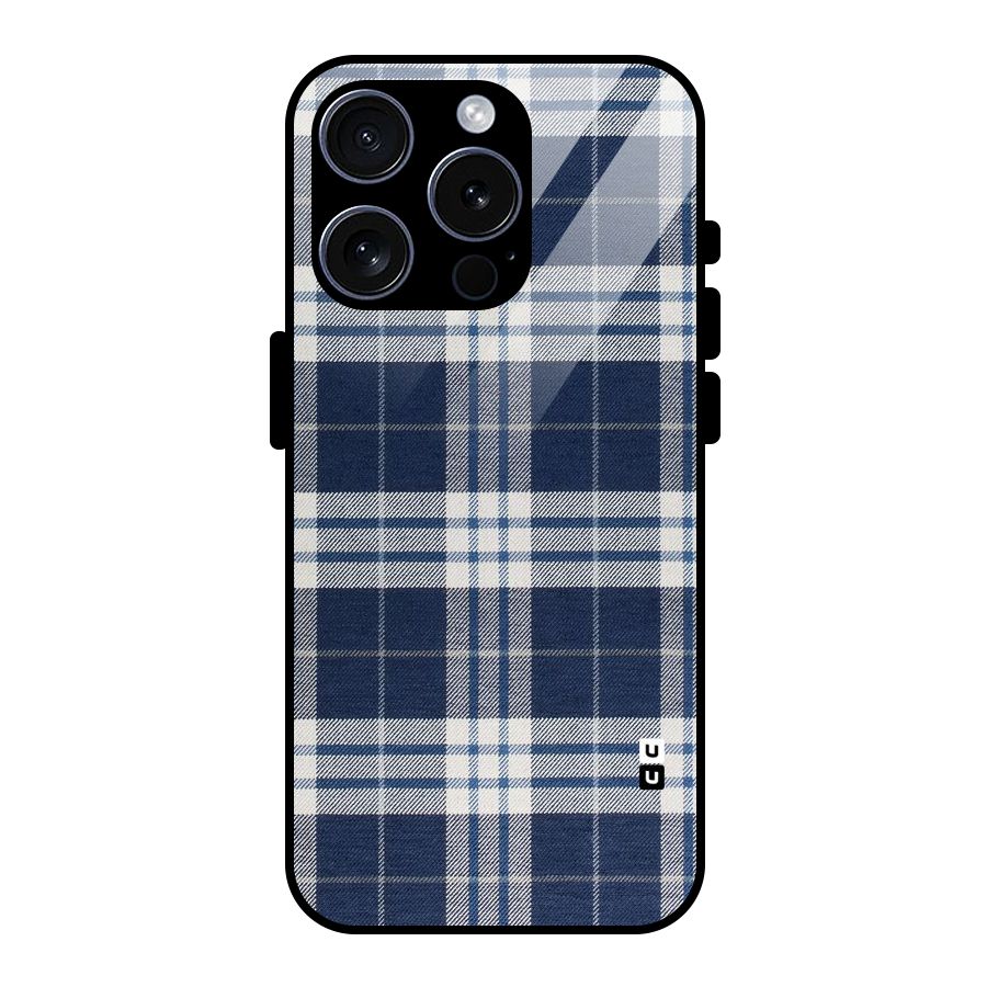 Blue White Check Glass Back Case for iPhone 15 Pro