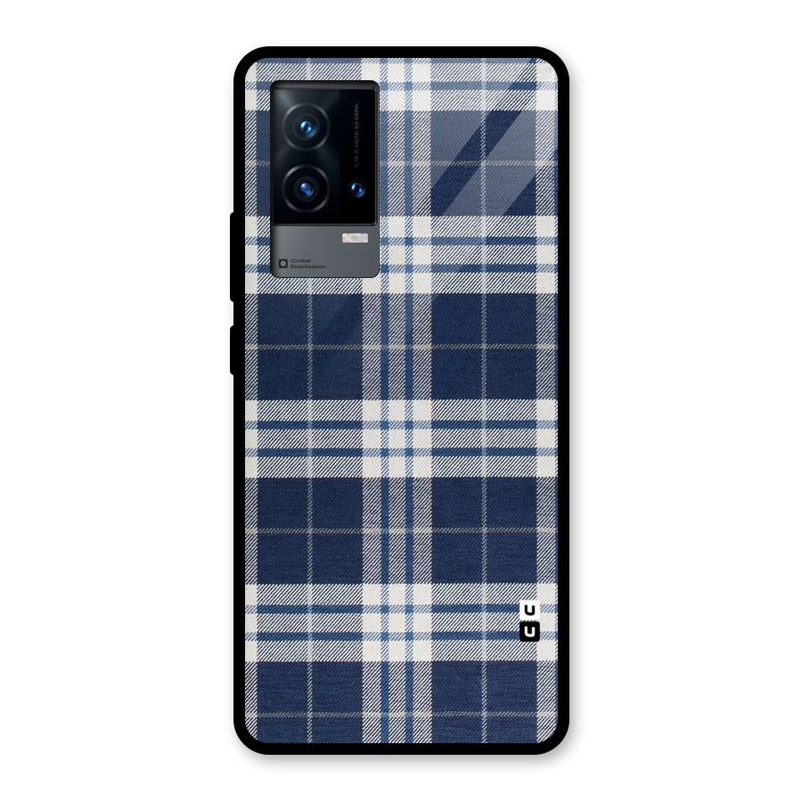 Blue White Check Glass Back Case for iQOO 9 5G