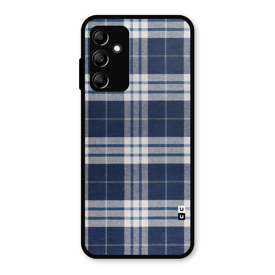 Blue White Check Metal Back Case for Galaxy A14 5G