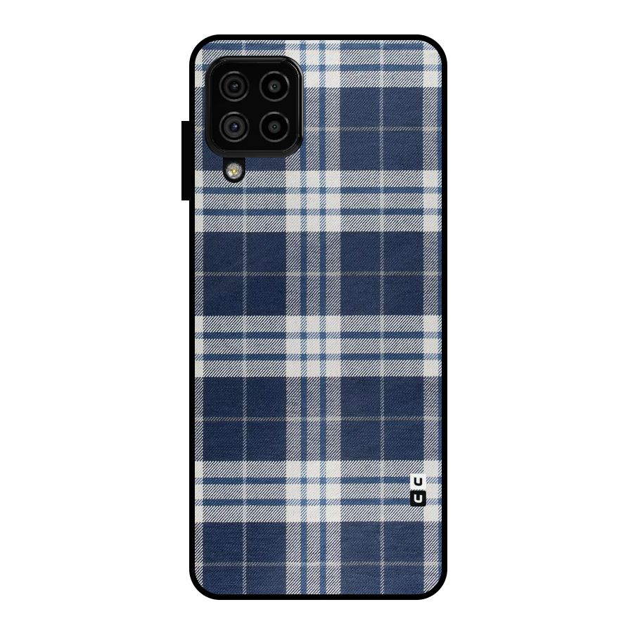 Blue White Check Metal Back Case for Galaxy A22 4G