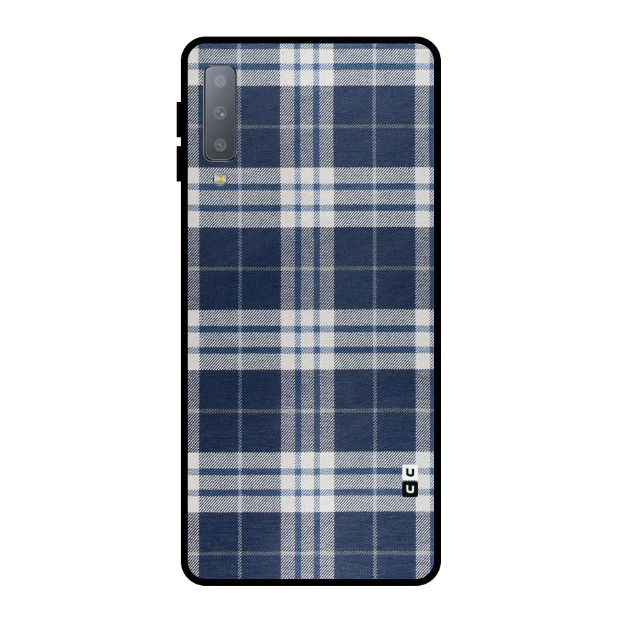 Blue White Check Metal Back Case for Galaxy A7 (2018)