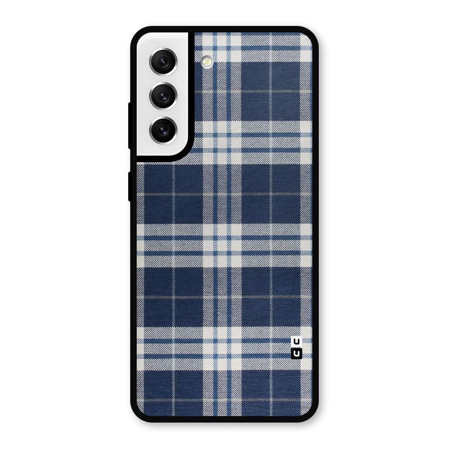 Blue White Check Metal Back Case for Galaxy S21 FE 5G