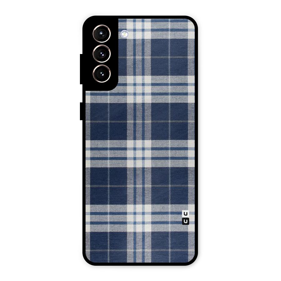 Blue White Check Metal Back Case for Galaxy S21 Plus
