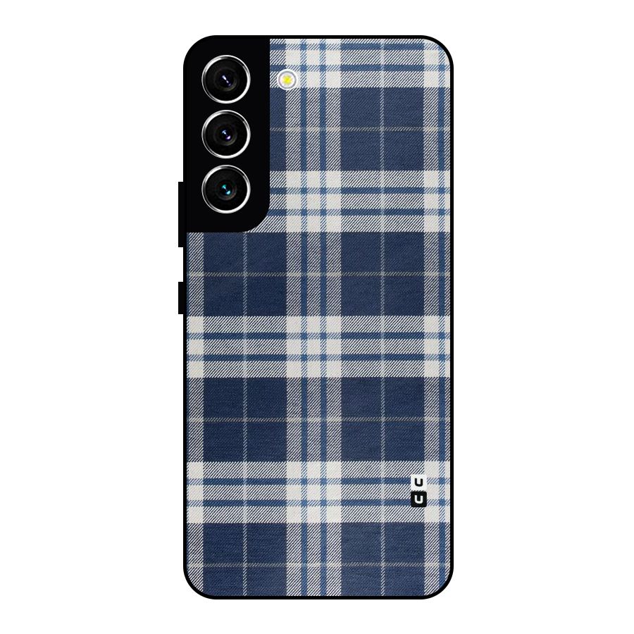 Blue White Check Metal Back Case for Galaxy S22 5G