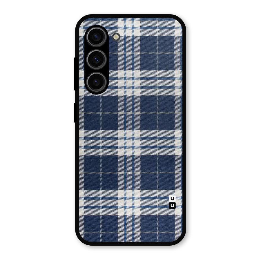 Blue White Check Metal Back Case for Galaxy S23