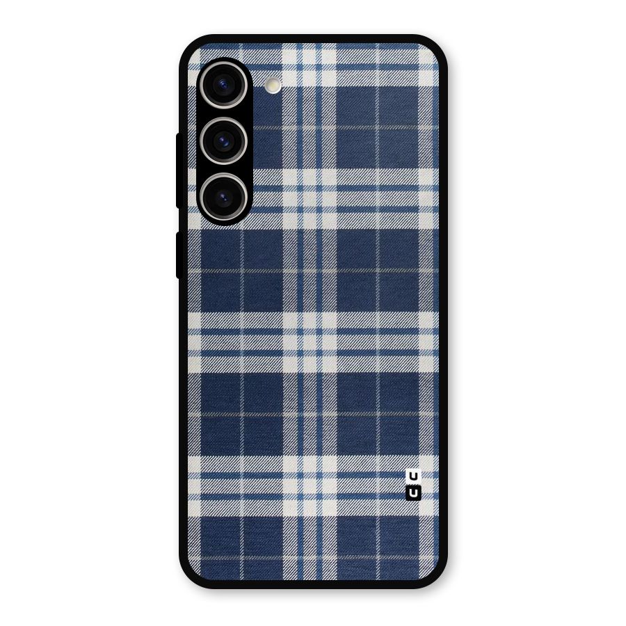 Blue White Check Metal Back Case for Galaxy S23 Plus