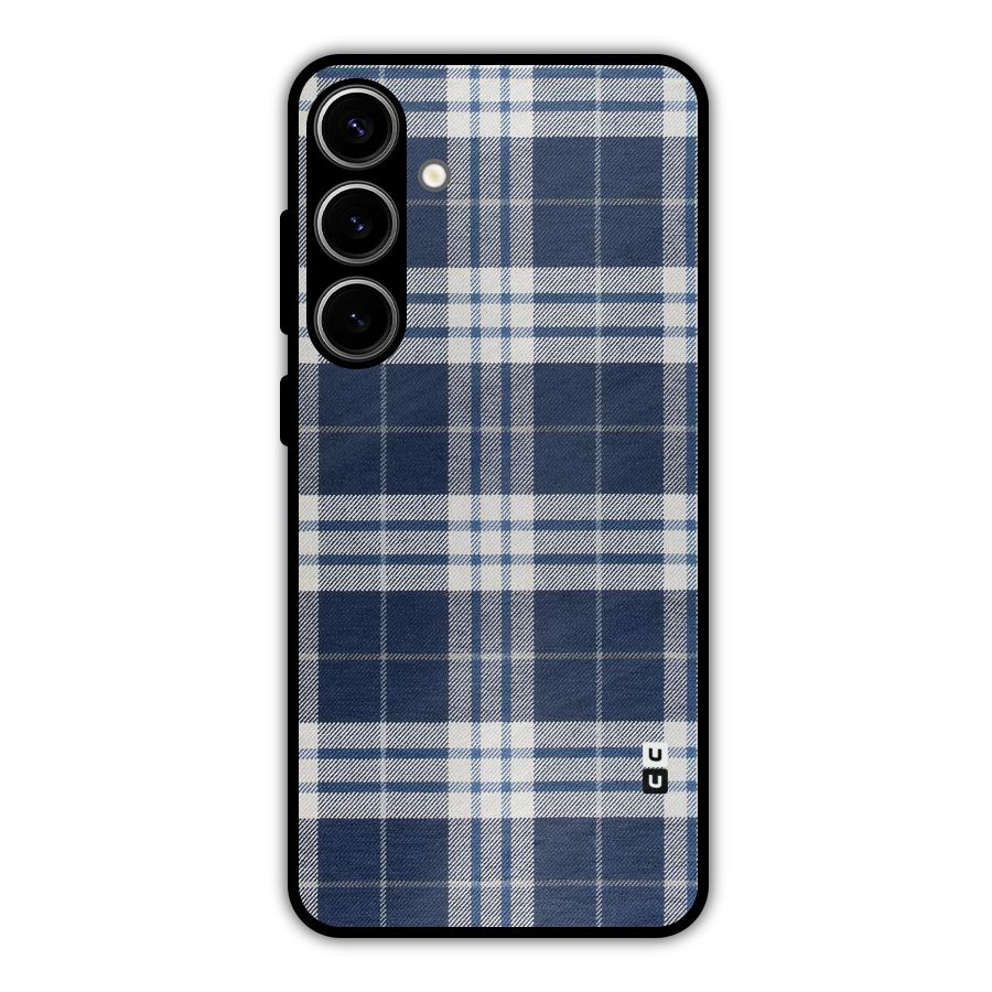 Blue White Check Metal Back Case for Galaxy S24 Plus