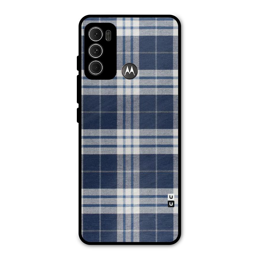 Blue White Check Metal Back Case for Moto G60