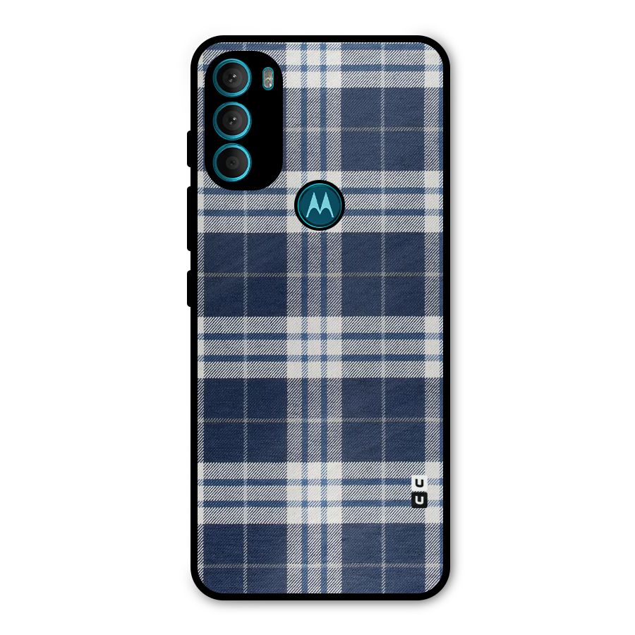 Blue White Check Metal Back Case for Moto G71 5G