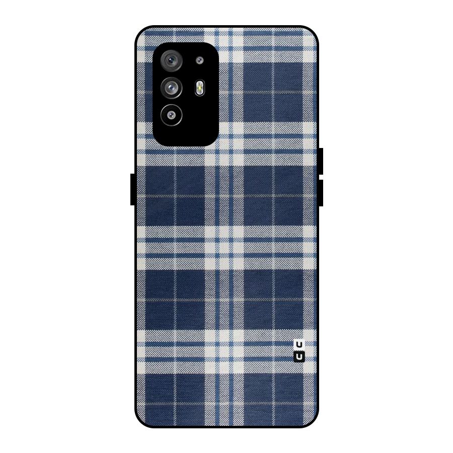 Blue White Check Metal Back Case for Oppo F19 Pro Plus 5G