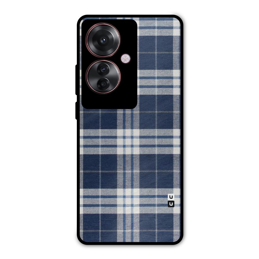 Blue White Check Metal Back Case for Oppo F25 Pro