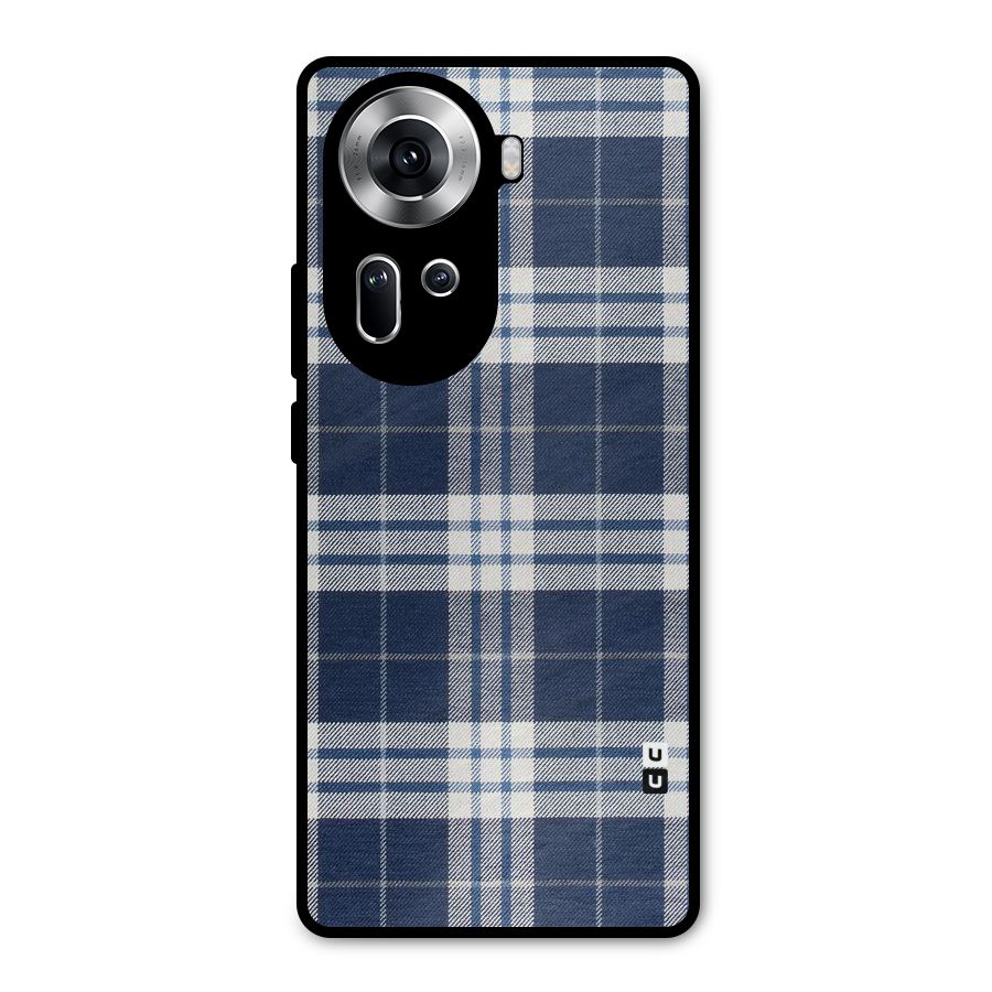Blue White Check Metal Back Case for Oppo Reno11 5G