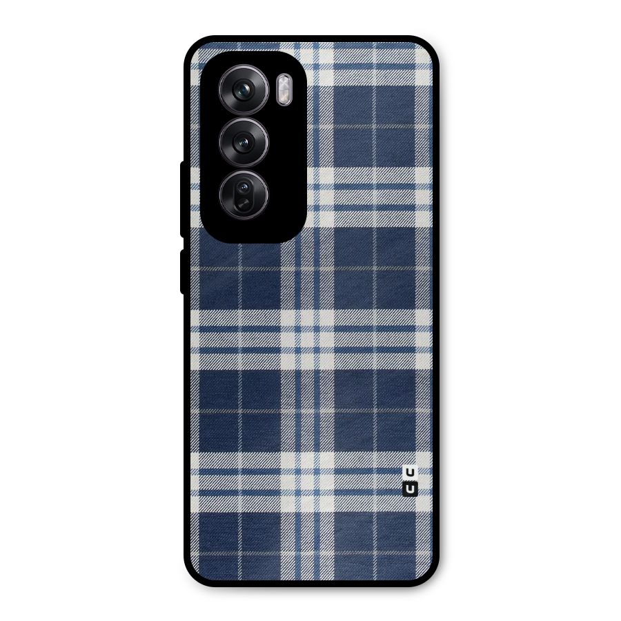 Blue White Check Metal Back Case for Oppo Reno12 Pro