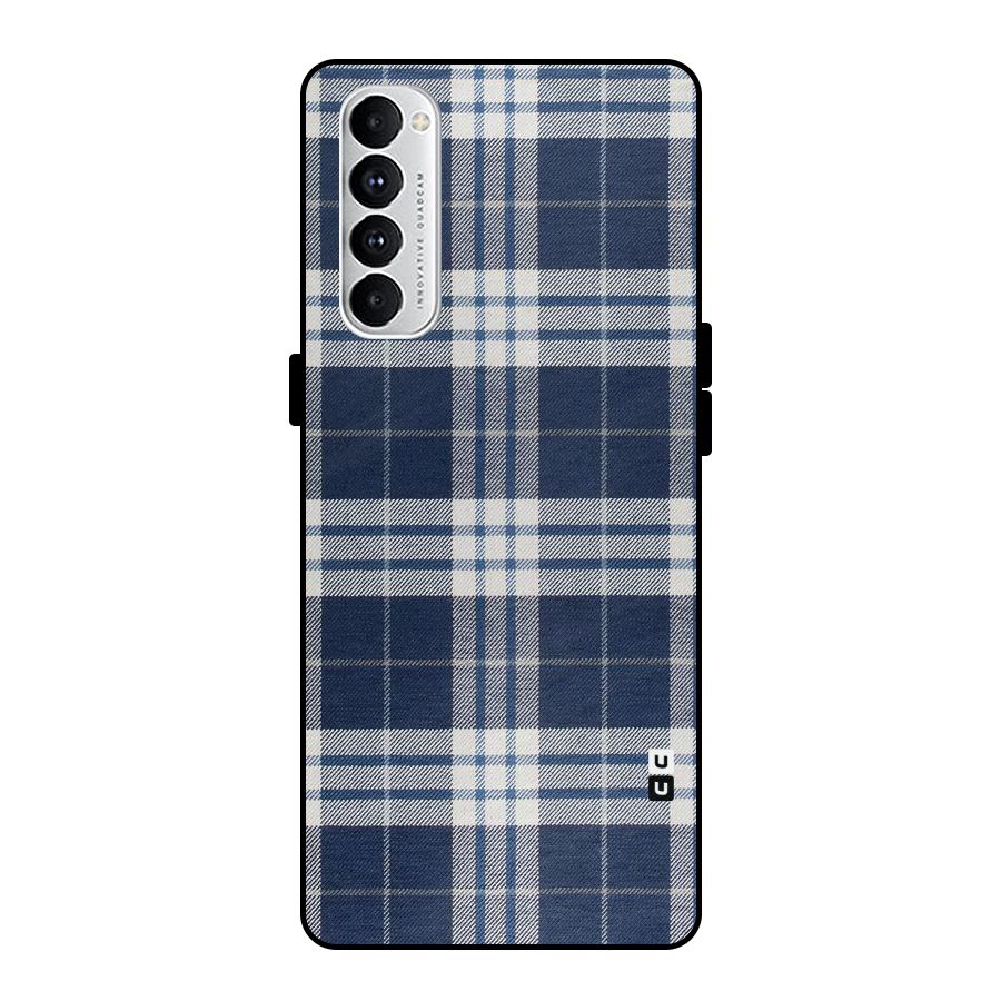 Blue White Check Metal Back Case for Oppo Reno4 Pro