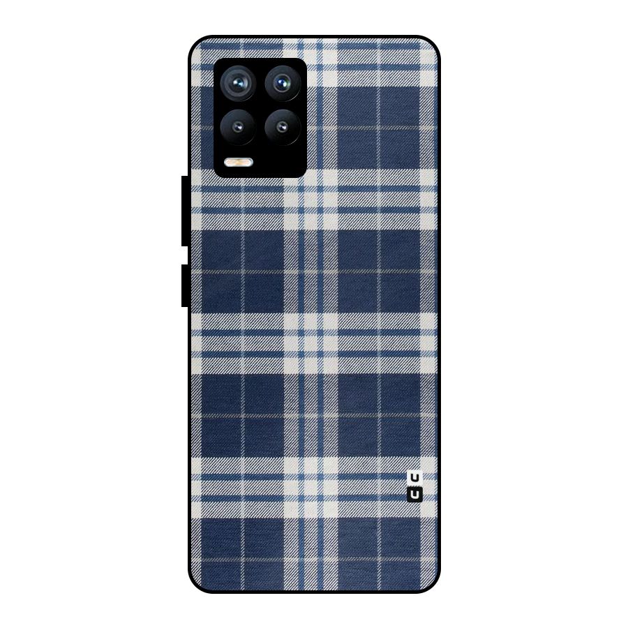 Blue White Check Metal Back Case for Realme 8 Pro