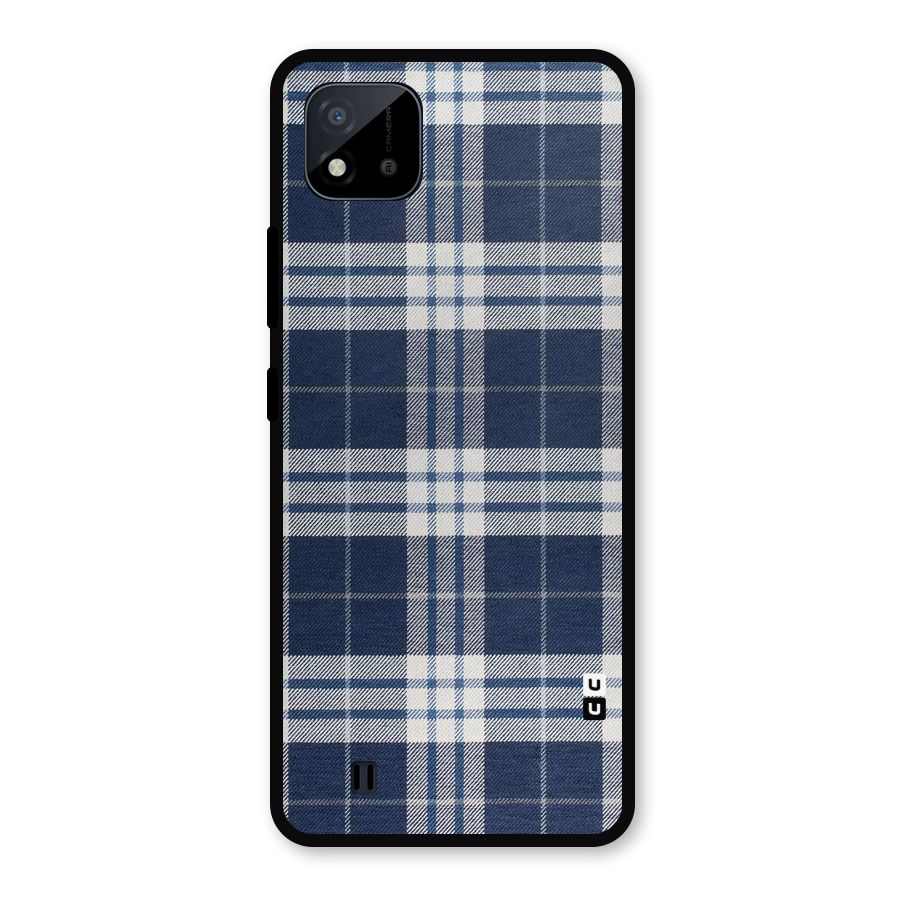 Blue White Check Metal Back Case for Realme C11 2021