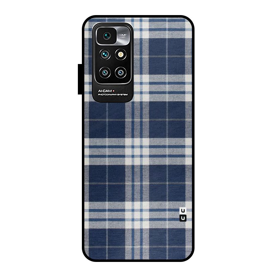 Blue White Check Metal Back Case for Redmi 10 Prime