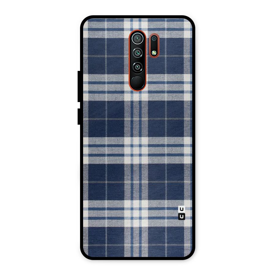 Blue White Check Metal Back Case for Redmi 9 Prime