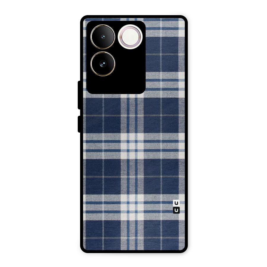 Blue White Check Metal Back Case for Vivo T2 Pro