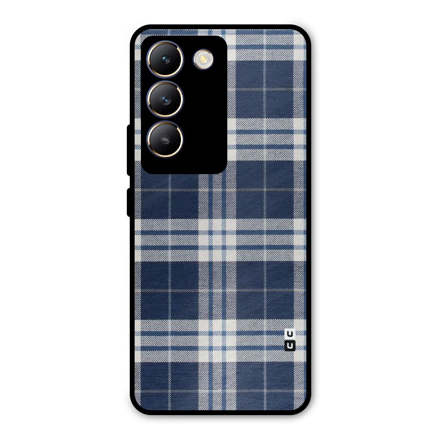 Blue White Check Metal Back Case for Vivo T3 5G