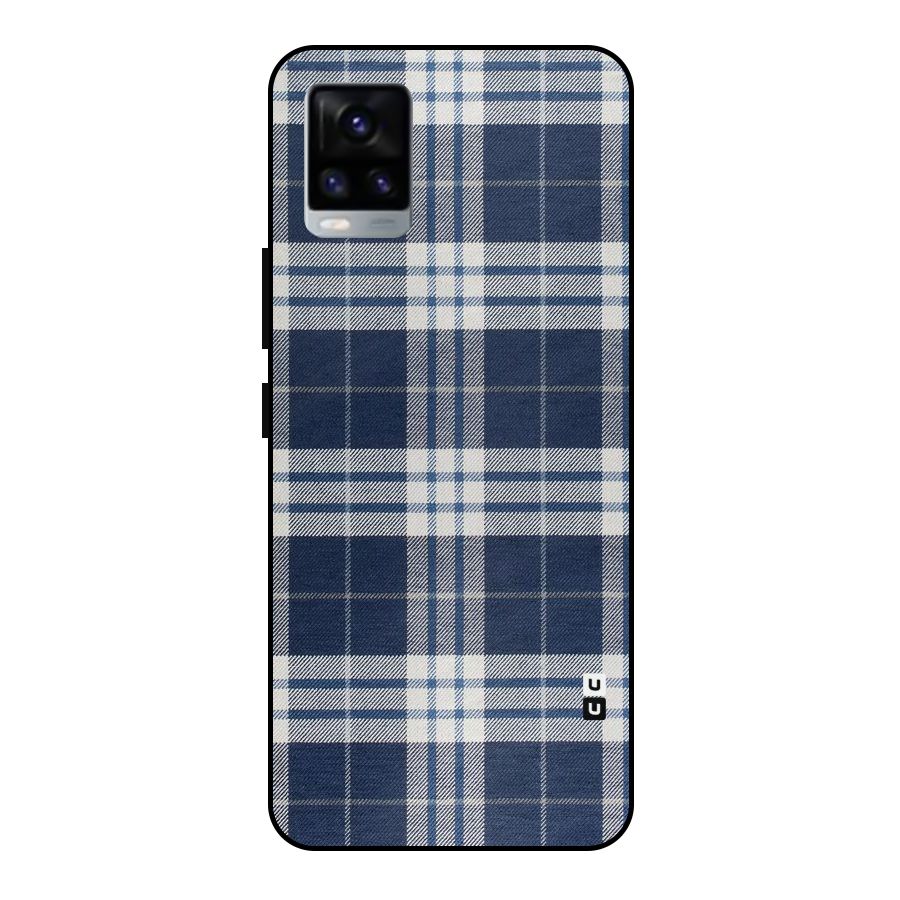 Blue White Check Metal Back Case for Vivo V20 2021