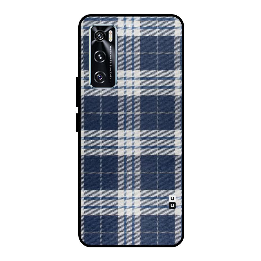 Blue White Check Metal Back Case for Vivo V20 SE