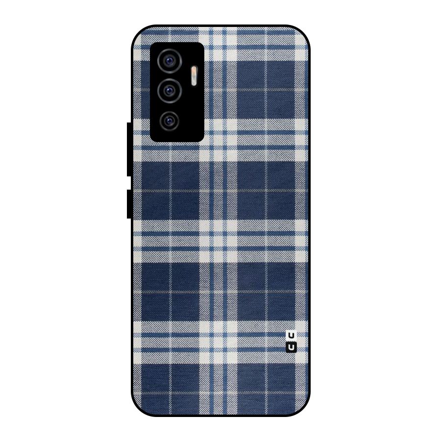 Blue White Check Metal Back Case for Vivo V23e