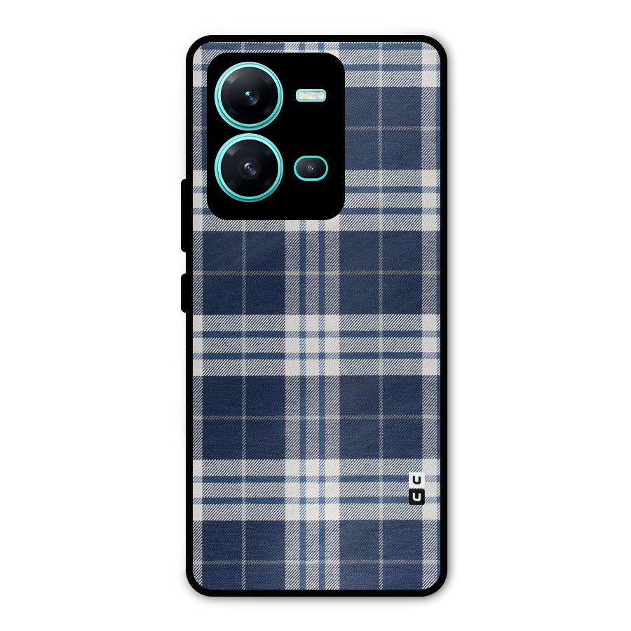 Blue White Check Metal Back Case for Vivo V25
