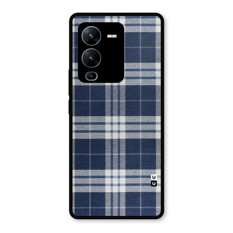 Blue White Check Metal Back Case for Vivo V25 Pro