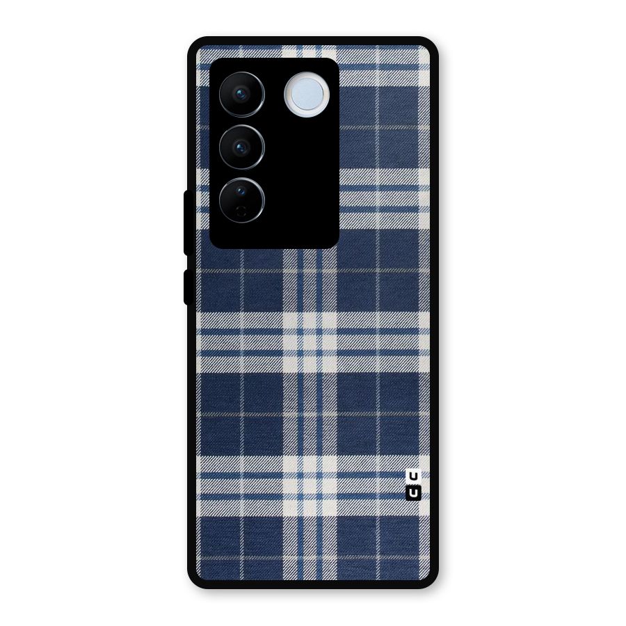 Blue White Check Metal Back Case for Vivo V27 Pro