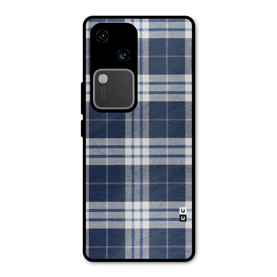 Blue White Check Metal Back Case for Vivo V30