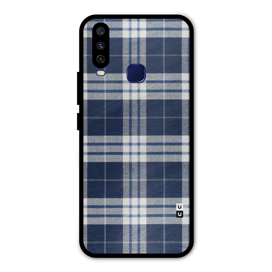 Blue White Check Metal Back Case for Vivo Y15