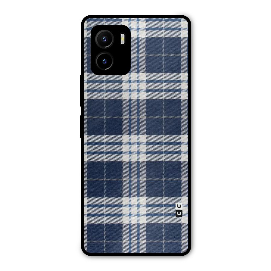 Blue White Check Metal Back Case for Vivo Y15s