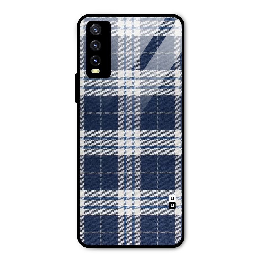 Blue White Check Metal Back Case for Vivo Y20 2021