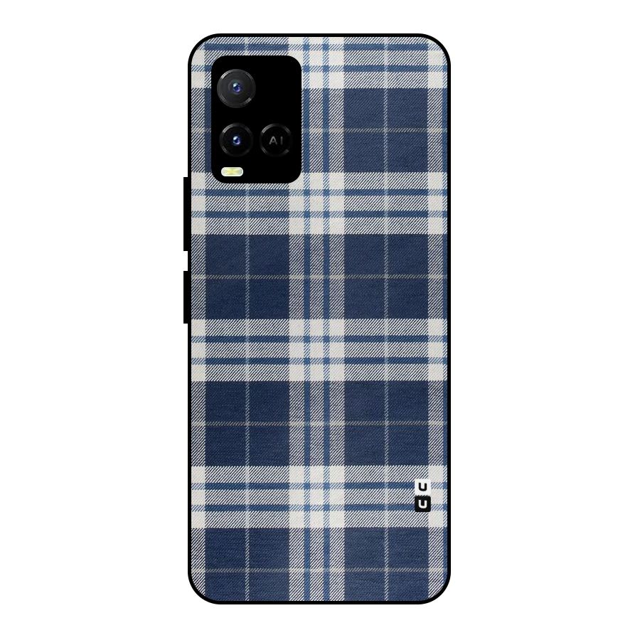 Blue White Check Metal Back Case for Vivo Y21T