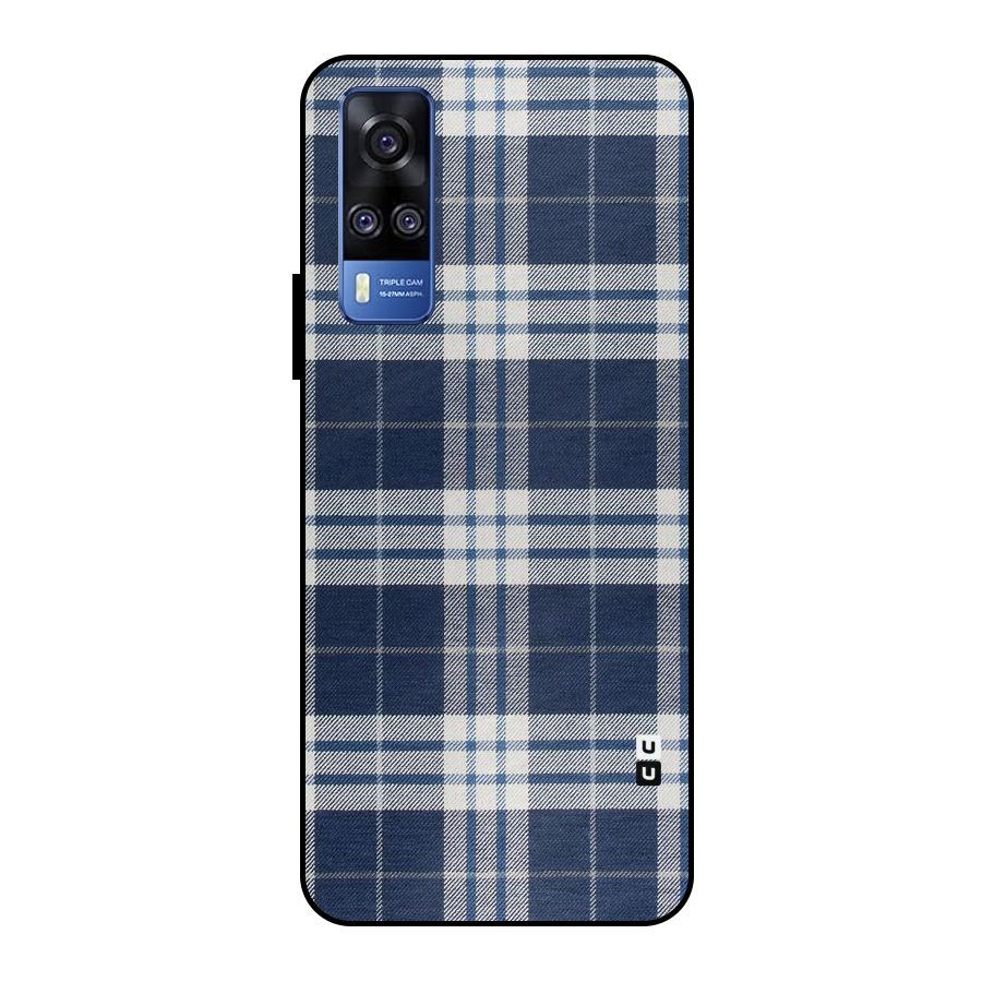 Blue White Check Metal Back Case for Vivo Y51