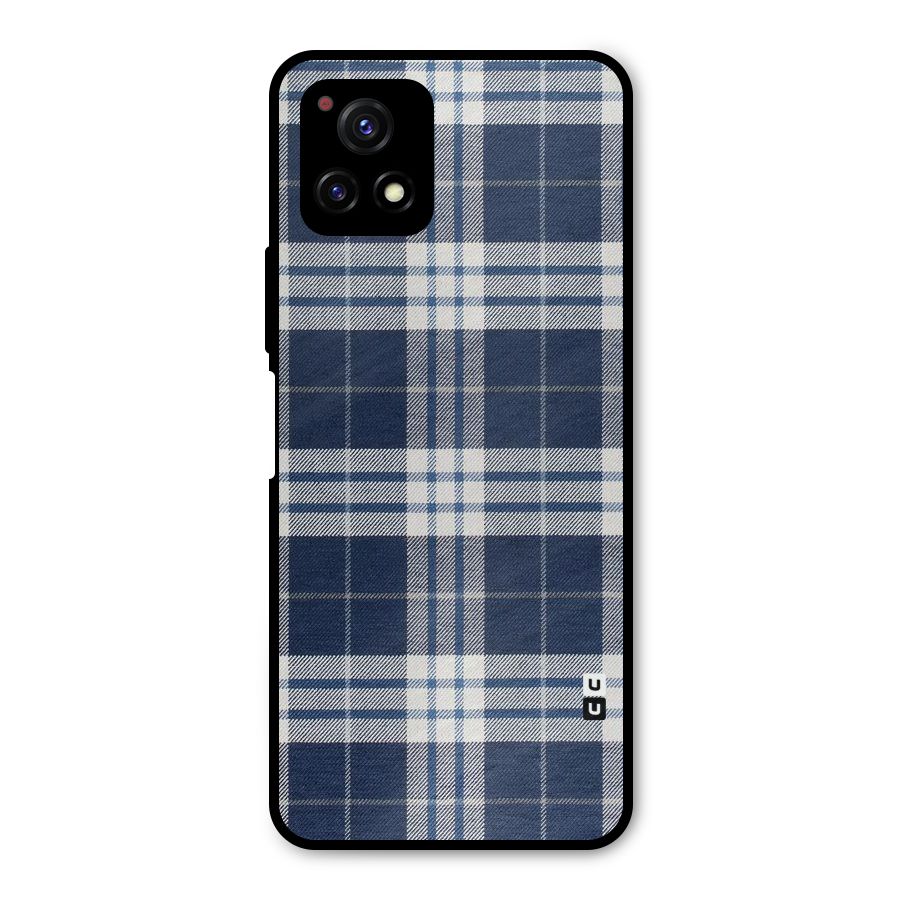 Blue White Check Metal Back Case for Vivo Y72 5G