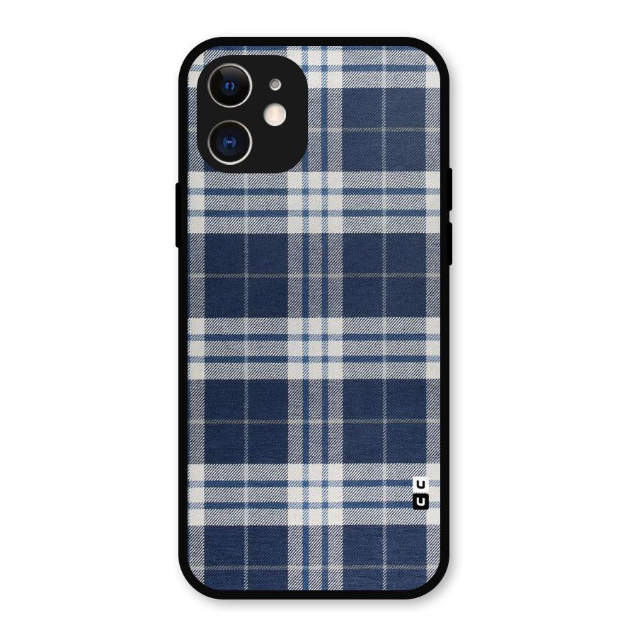 Blue White Check Metal Back Case for iPhone 12
