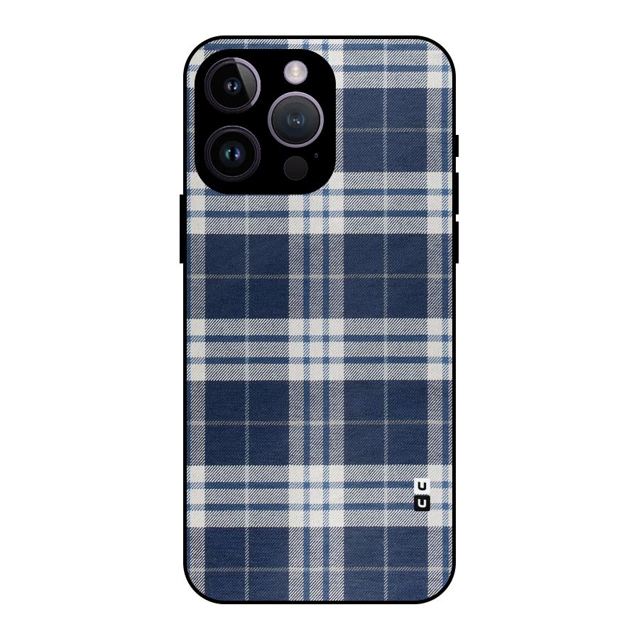 Blue White Check Metal Back Case for iPhone 14 Pro Max